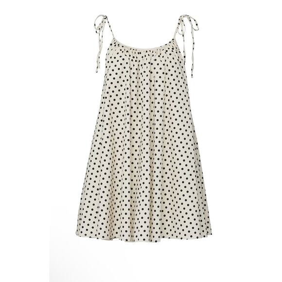 Andamane Bubble Hem Tie Shoulder Mini Dress Black & Cream Polka Dot, size M - Picture 1 of 9